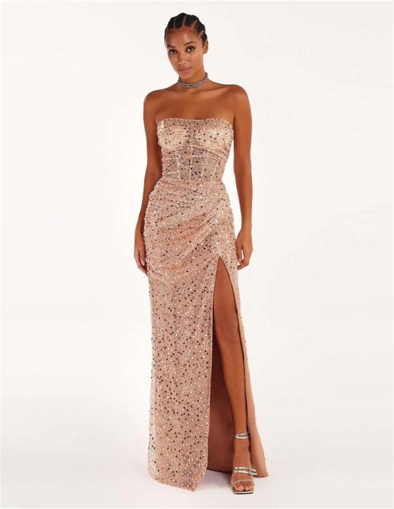 

Aileen Strapless Evening Dress Dresses for Prom Formal Occasion Dresses Slit Bead Embroidery Mermaid Champagne Ball Gown Wedding