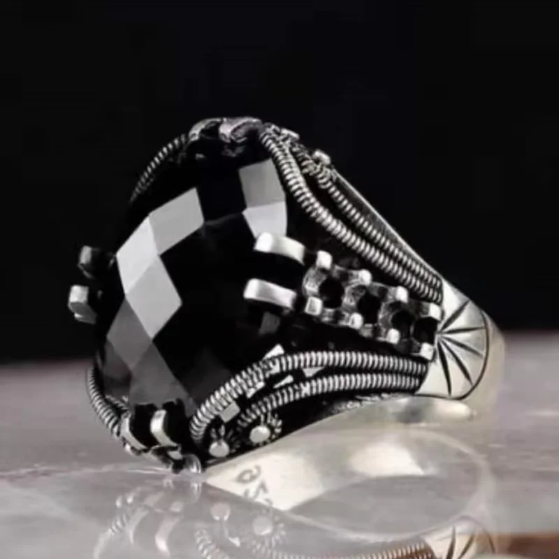 Gemstone Inlaid Men's Ring T&uuml;rkiye Retro Jewelry