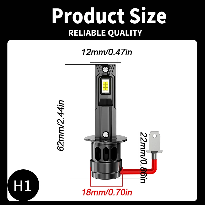 1개/2개입 H1 LED 전구, 초고휘도 고출력 1:1 미니 사이즈 백색 안개등 및 헤드라이트 램프 (자동차용, 냉각 팬 포함)