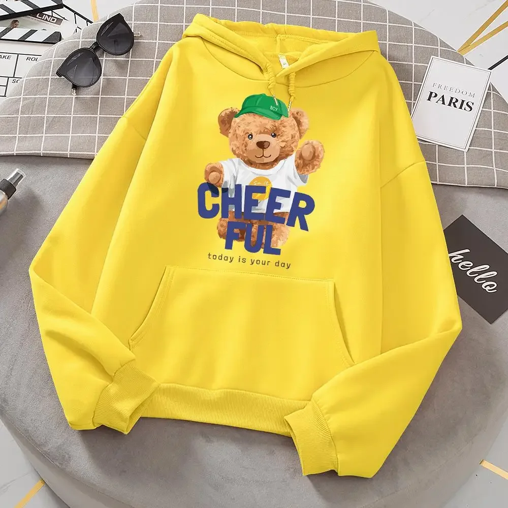 

Cheerful Teddy Bear Boy Today Is Your Day Hoodies Women'S Hip Hop Fleece Hoodie Autumn Warm Sweatshirts Fashion Casual Pullover