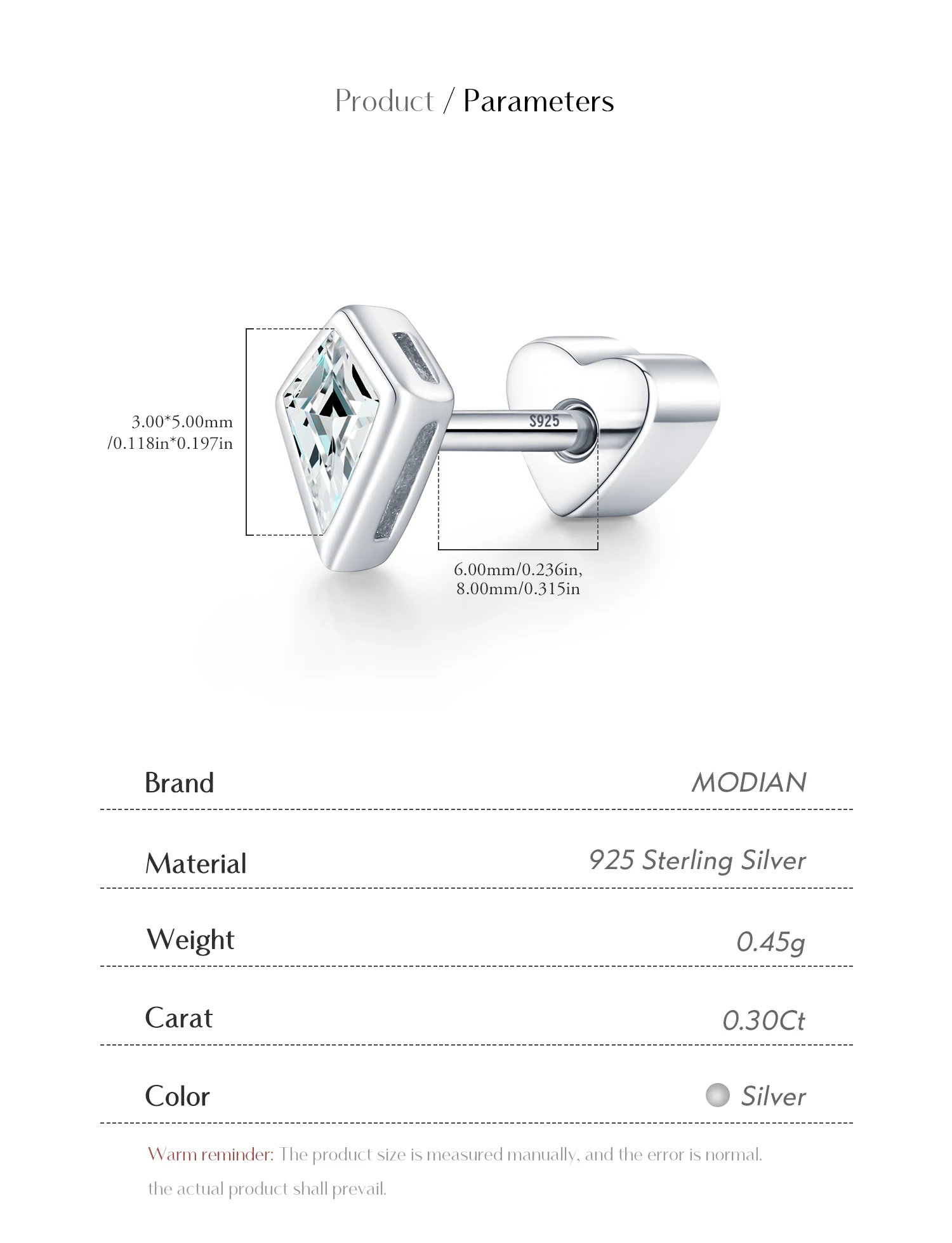 MODIAN Rhombus Moissanit Helix-Ohrringe aus 925er Sterlingsilber, modische Herz-Schraub-Ohrstecker für Damen und Herren, edler Schmuck – Detail 9