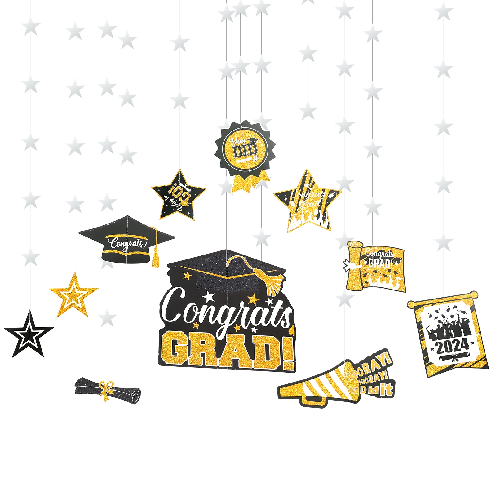 

12 Pcs Graduation Paper Hanging String Gold Decor Party Pendants Decoration Ornament Congrats Decorations Boxes Pvc for