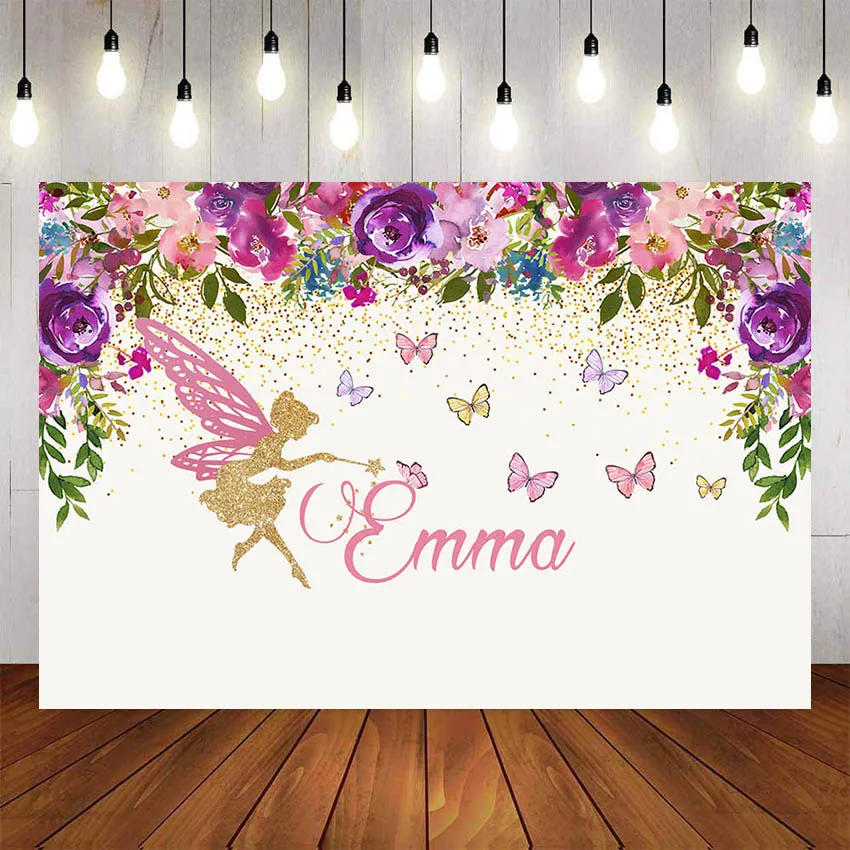 Mehofond Photography Background Colorful Flowers Golden Glitter Fairy Butterfly Girls Birthday Party Photophone Photo Backdrops photo backdrop photo wallpaper party decoration covers