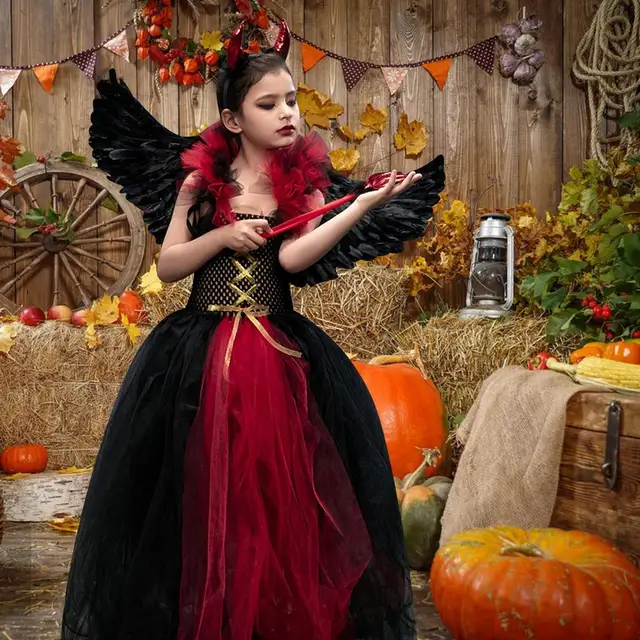 Costume Angelo/Diavolo Per Donna - Set Halloween Con Ali, Corna, Aureola, Tut&ugrave; E Bacchetta