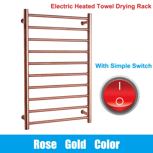 รัสเซียหรูหรา Rose Gold ผ้าเช็ดตัวอุ่น 304 สแตนเลสสตีลไฟฟ้า Heated Drying Rack พร้อมสวิตช์เรียบง่ายสําหรับห้องน้ํา 1