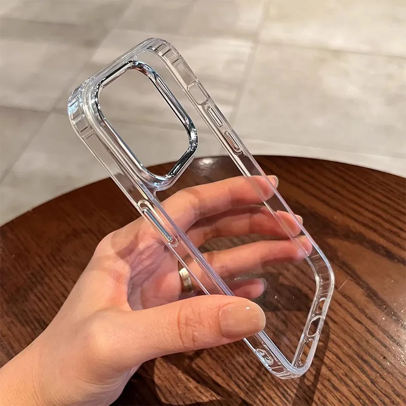 Luxury Electroplated Lens Frame Phone Case - Shockproof HD Clear Back Cover