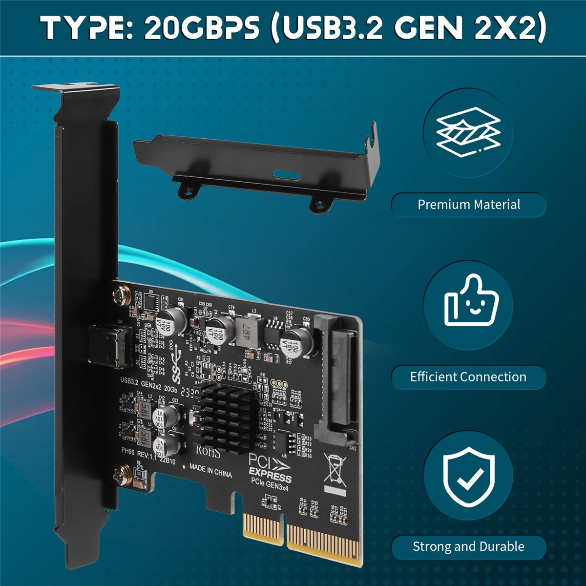 Windows 8/10/Linux용 최신 USB PCIE 카드 유형 C PCI-Express 4X - USB 3.2 Gen 2X2(20Gbps) ASM3242 칩셋
