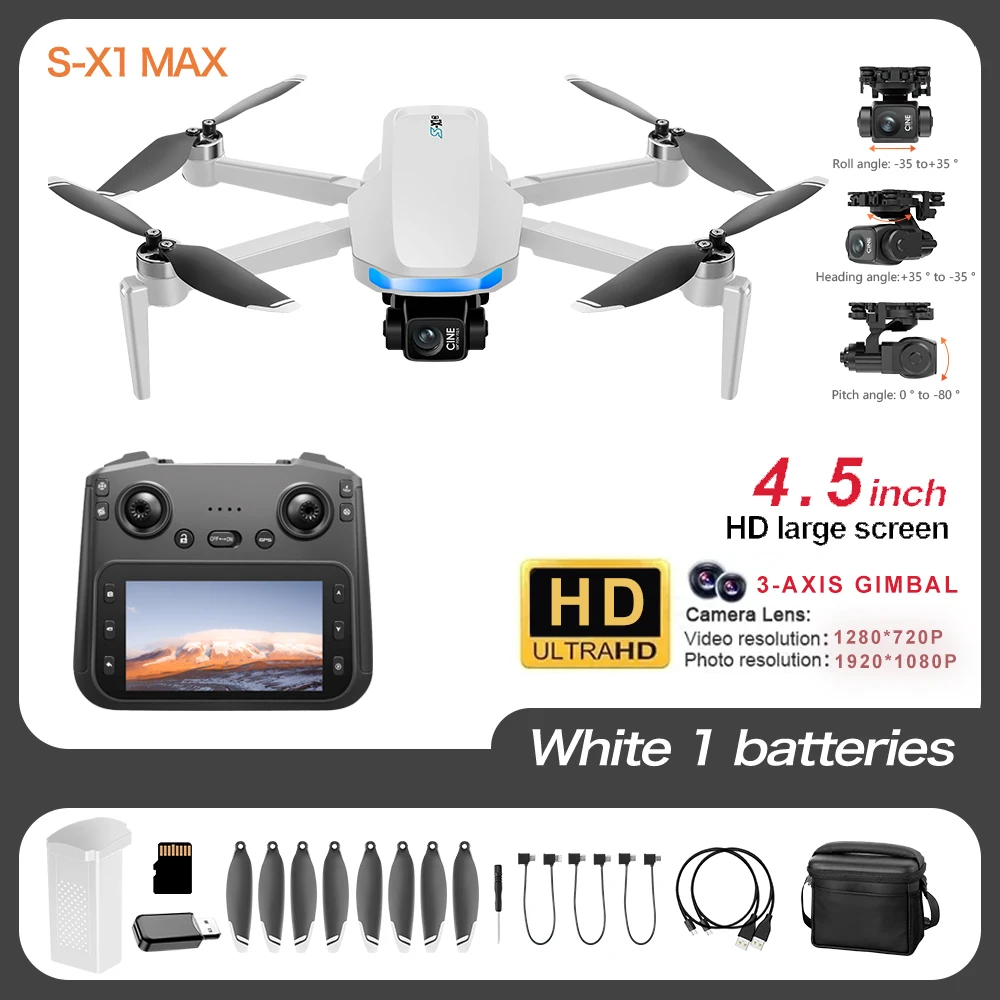 Drone Selfie Poche X-S1 MAX GPS déplié, hélices en mouvement, vol stable en extérieur