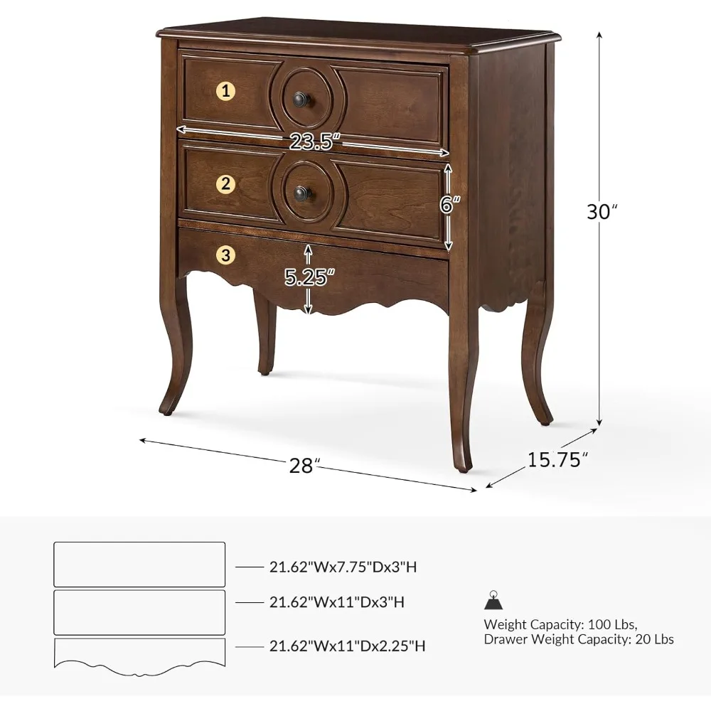 Wood Nightstand with Charging Station, 3 Drawer Tall Walnut Nightstand, Bedside Table with Hidden Drawer