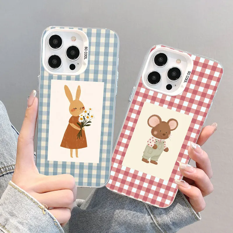 Checkered Grid Cute Animals Matte Phone Case