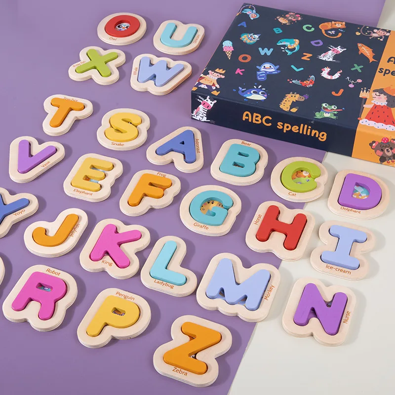 

1 Set Montessori Wooden 3D Puzzle Toy Alphabet Animal Cognitive Matching Board Baby Early Educational Learning Toys for Children
