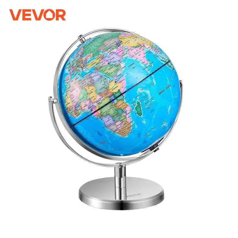 Rotating World Globe Stand 13 in/330.2 mm Precise Time Zone ABS Material 720&deg; Spinning Kids Geography Education VEVOR