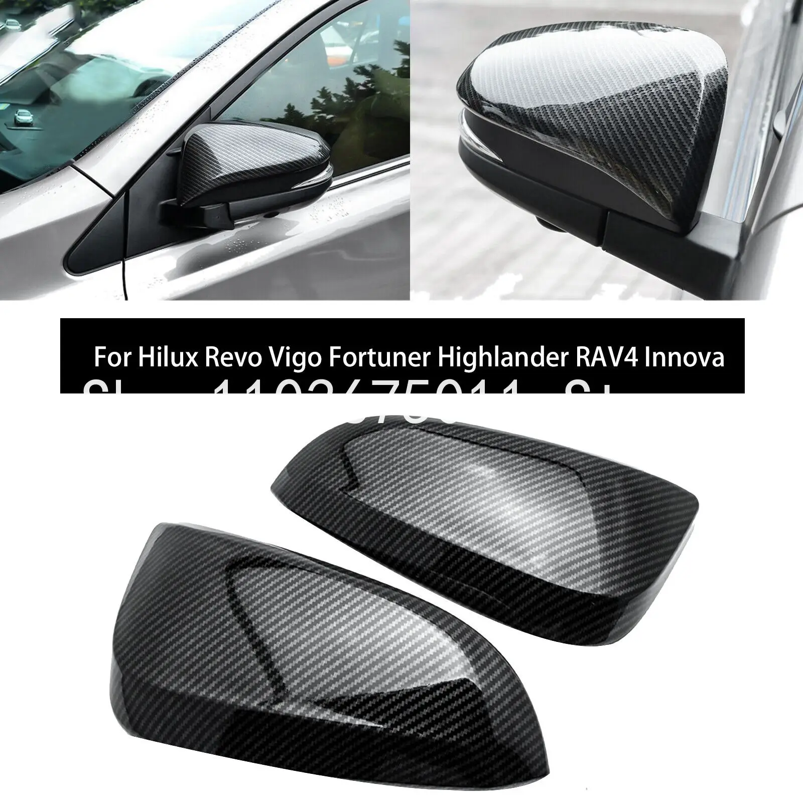 

Carbon Fiber Side Rear View Mirror Cover Cap Decor Trim for Toyota Hilux Revo Vigo Fortuner Highlander RAV4 Innova