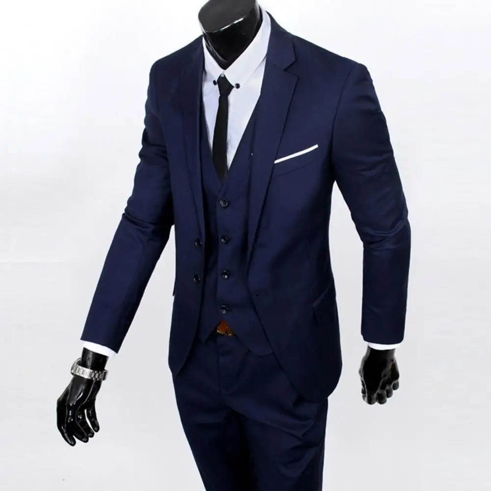 

3 Pcs/Set Suit Separates 3 Piece Set Soft Fabric All Match Single Button Suit Separates Men Suit Set for Stage Show