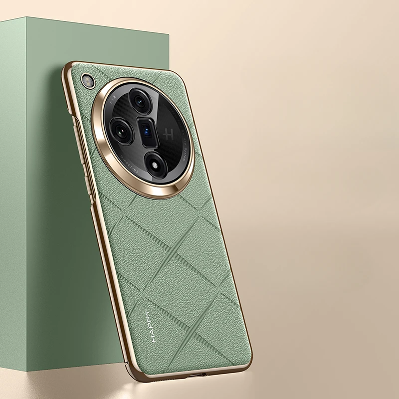 Luxury Leather Phone Cover with Plated Camera Lens Protection - Elegant Hard Back Case