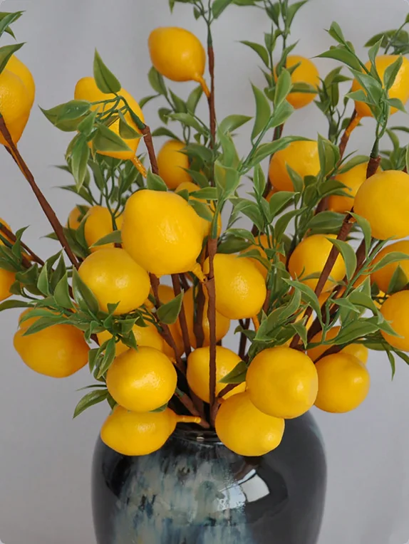 1pcLuxury Lemon Fruit Branch With Green Leaves Artificial Flowers Home Photography Props Flores Artificales Fake Plants