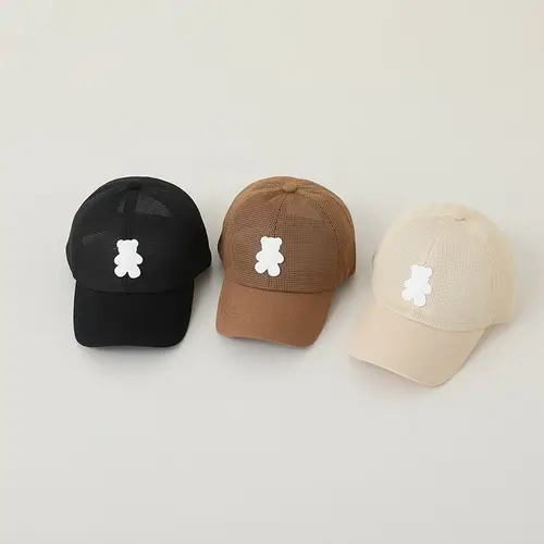 여름 아기 야구 모자, 귀여운 곰 아이 피크 캡, 소년 소녀 단색 조절 가능, 어린이 태양 모자 Gorras 기자 3