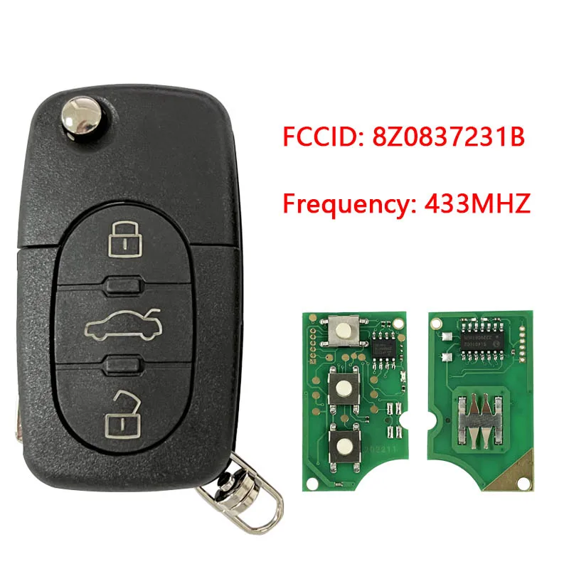 Aftermarket Audi A2 A4 flip remote 3buttons 433mhz FCCID 8Z0837231D