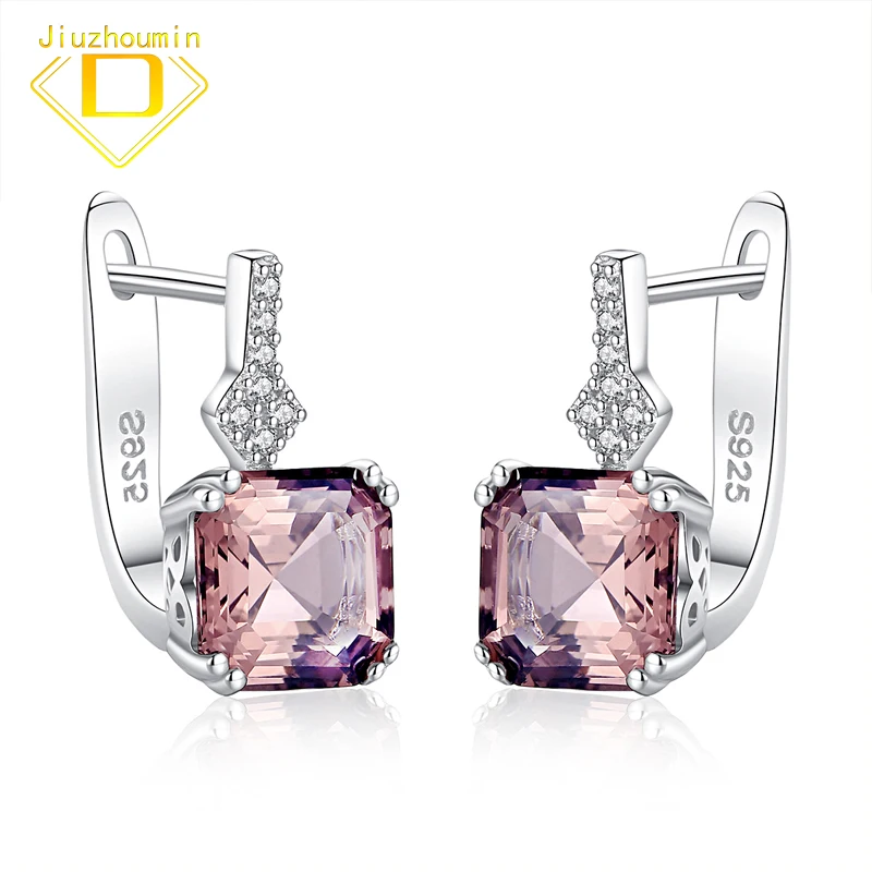 

Fashion Pink Morganite Gemstone Earrings for Women 925 Sterling Silver White Color Squar Gemstone Eardrop Unique Design Jewelry