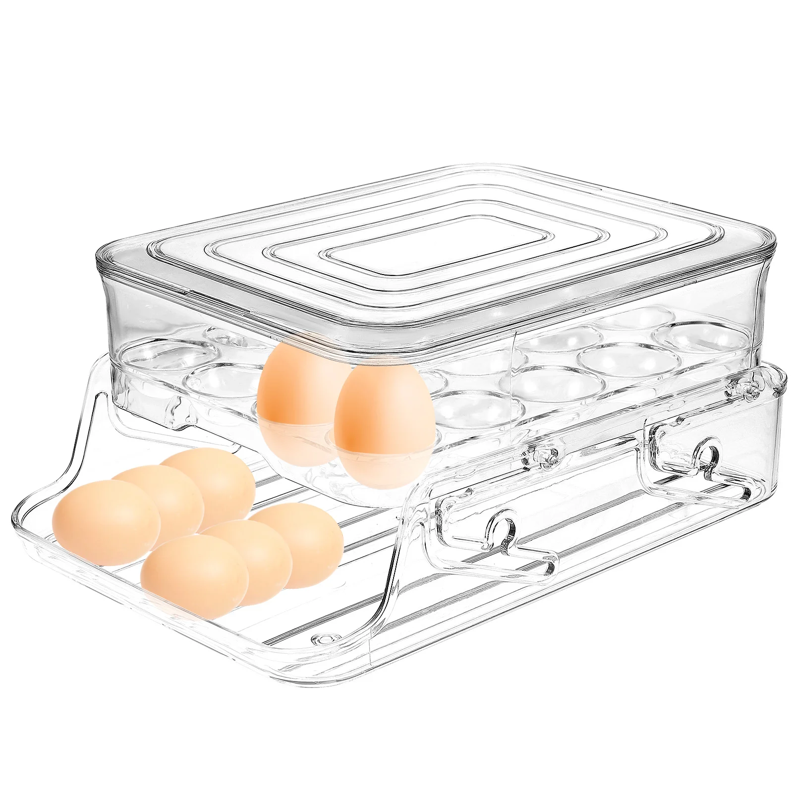 

Storage Box Egg Holder Transparent Dispenser Rolling Fridge Refrigerator Eggs Container Auto with Cover