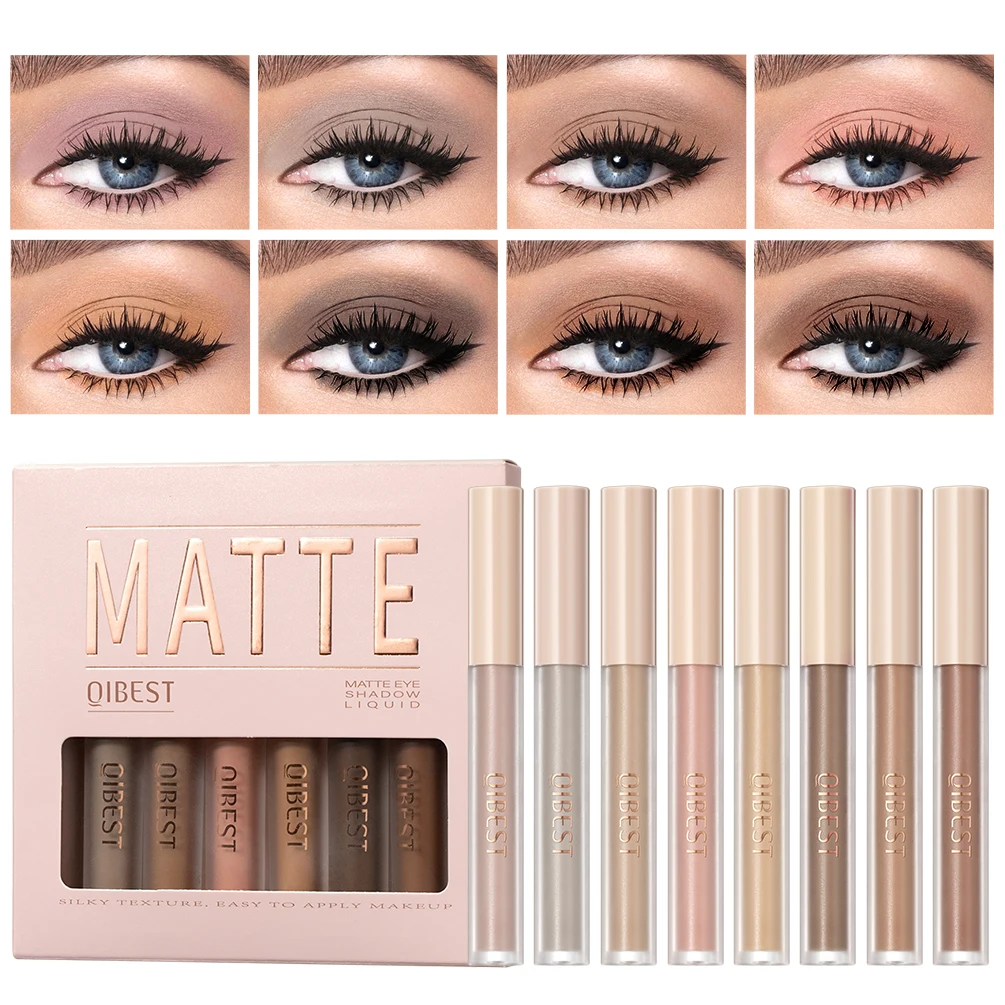 

QIBEST 8 Colors Matte Liquid Eyeshadow Kits Waterproof Lasting Matte Eye Shadow Set Blush Contour Makeup Shadow For Women