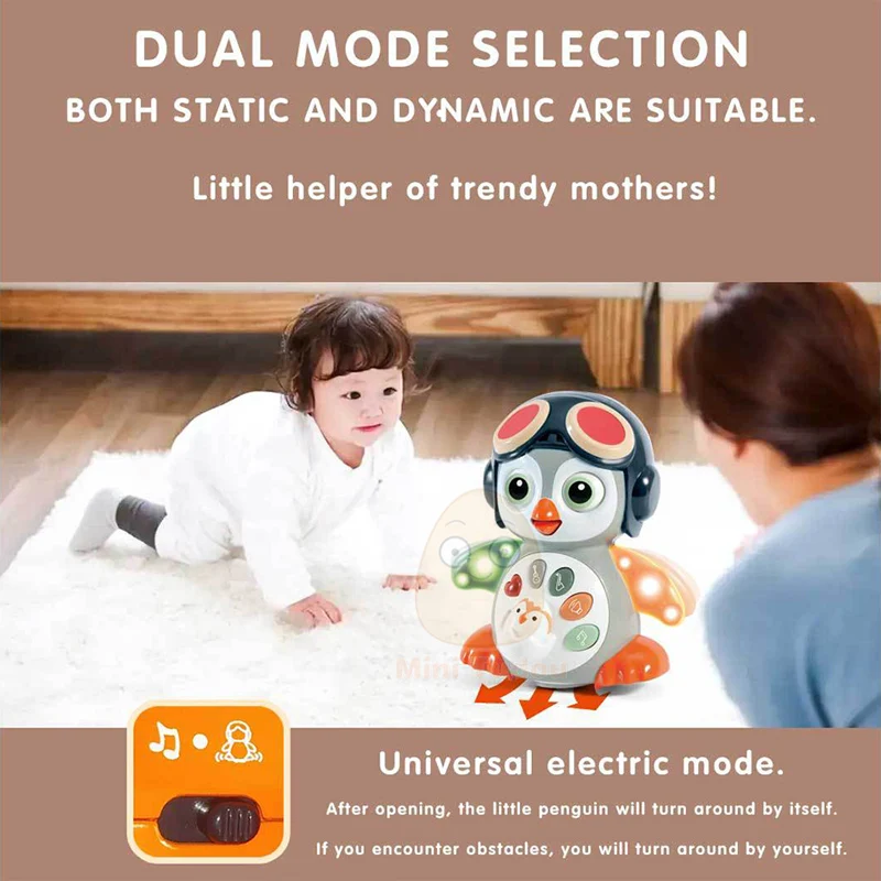 Baby Toy Electric Penguin Rotating Music Flash Pet Early Educational Toys For Infant Learning Crawling Robot Christmas Gift