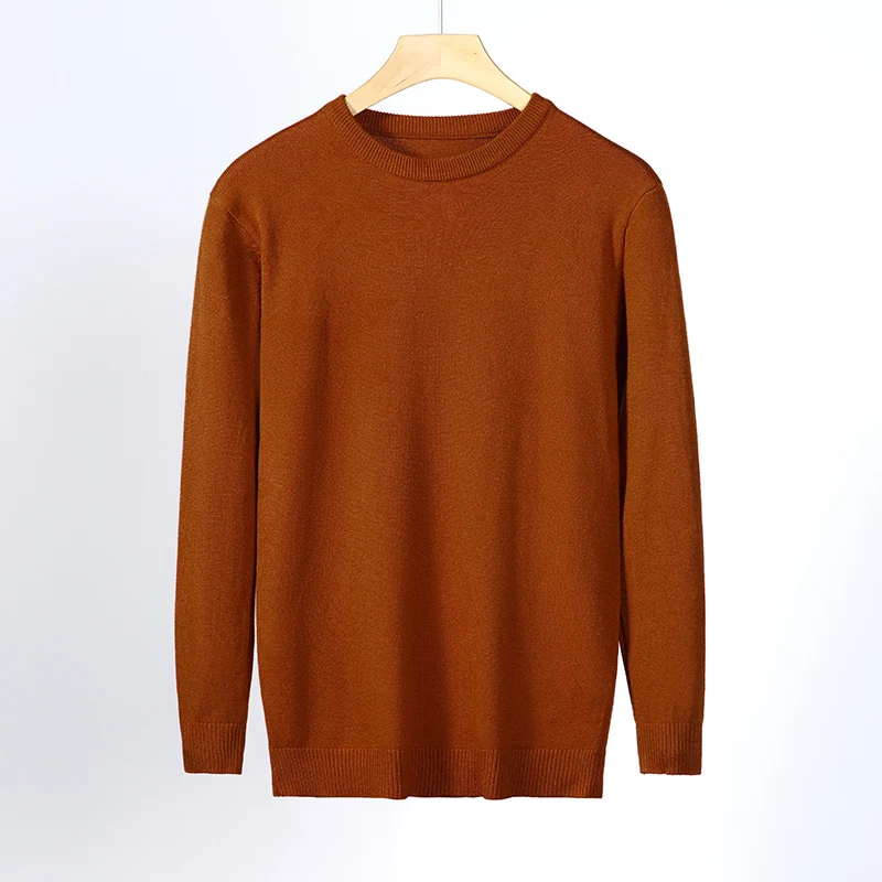 New Men's Classic Round Collar Sweaters 2024 Holiday Casual Pullovers Stylish Thermal Caramel Navy-blue Long Sleeve Clothes Male 4