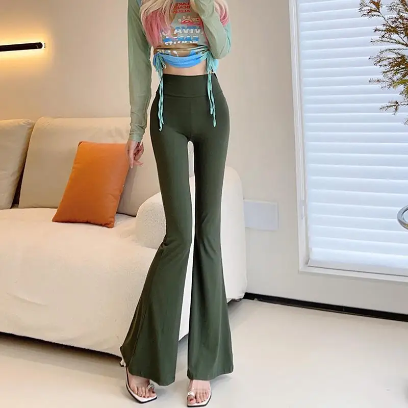 Summer Women's 2024 New Patchwork Elasticized High-waisted Fashion Solid Color Slim Comfortable Casual All-match Flare Pants