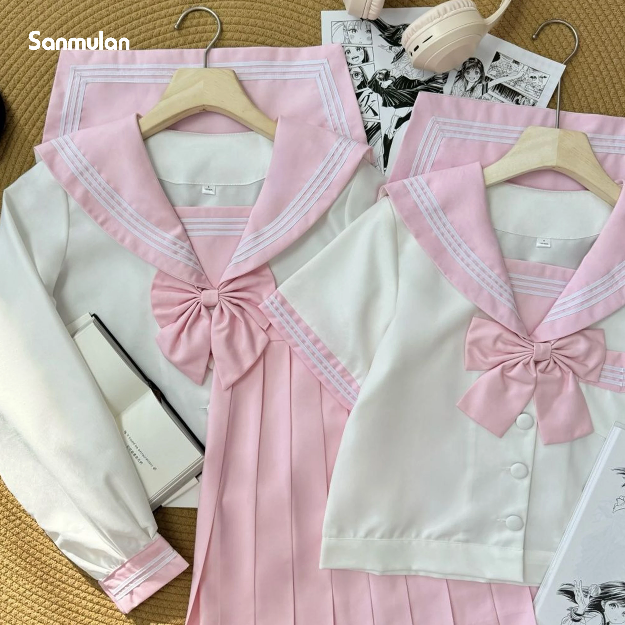 Jk Uniform Three-color Basic Sailor Suit Long and Short Sleeves Japanese Jk Campus Uniform Suit Anime Cosplay Sailor
