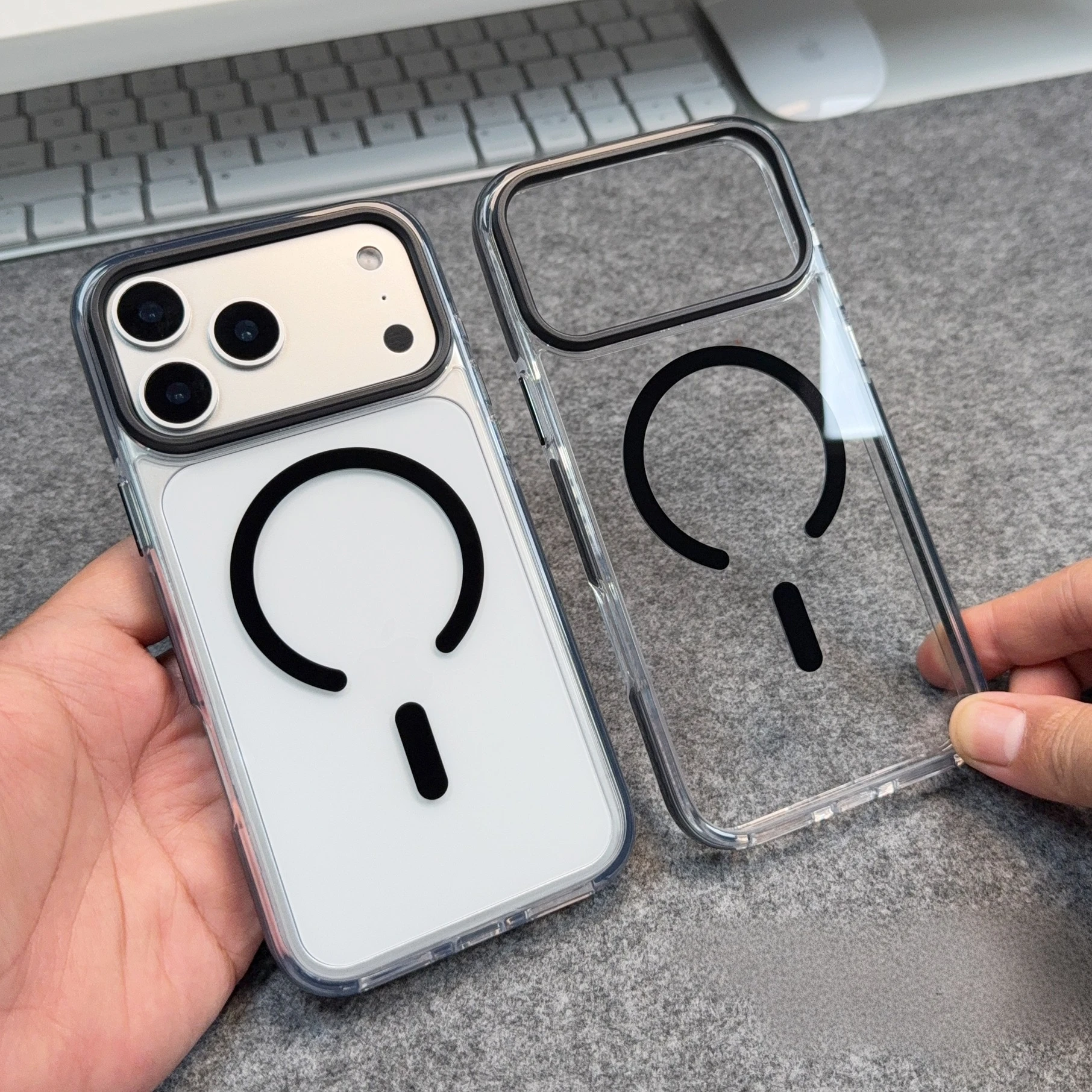 Enhanced Clear Transparent Magsafe Magnetic Case with Anti-Knock Metal Buttons