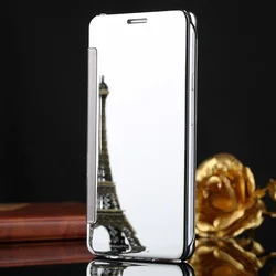 Premium Clear View Leather Flip Stand Cover - Mirror Finish - S7 edge (Silver)