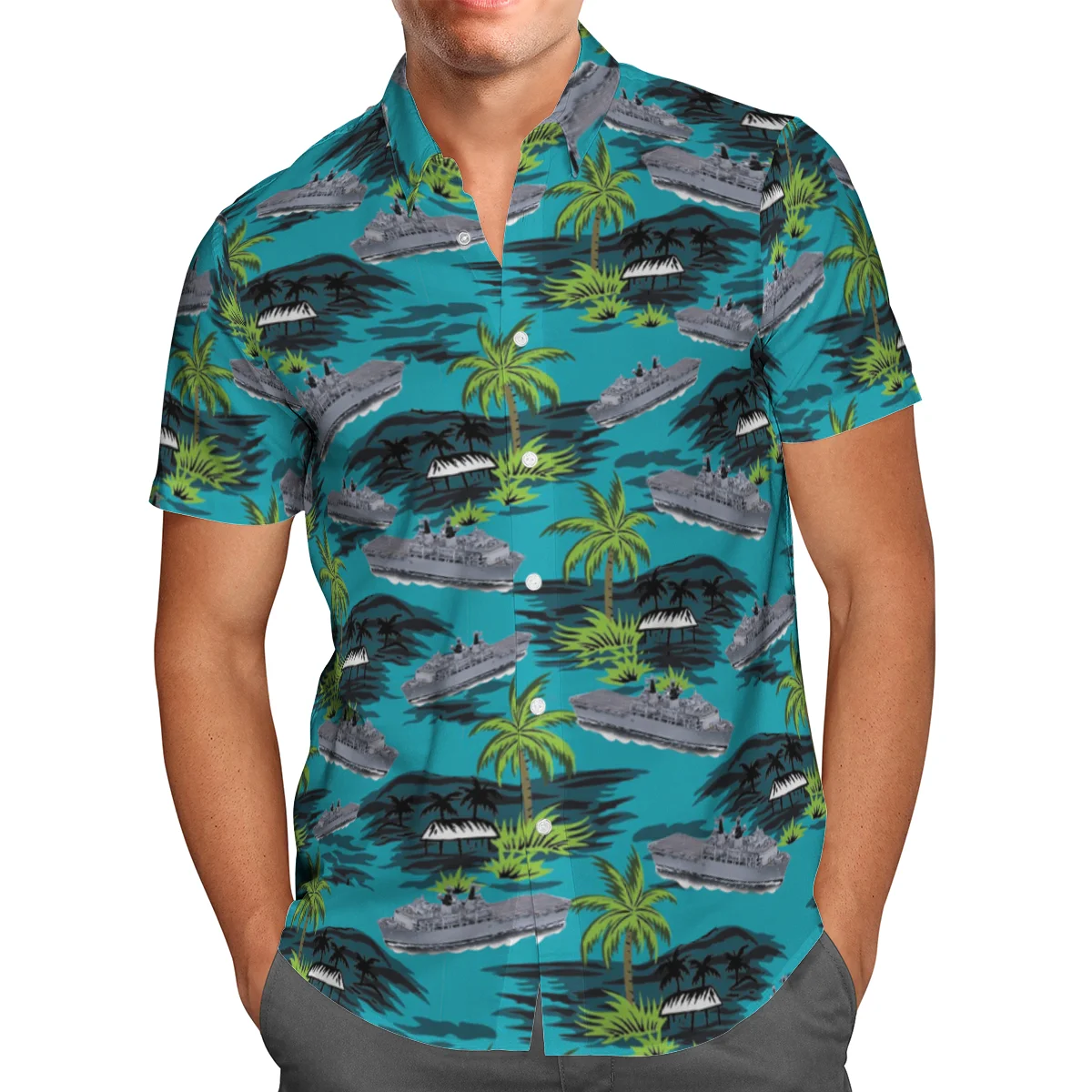 

3D Print Harajuku Fashion Colorful Warship Hawaii Camisas Leisure Unisex Streetwear Short Sleeve Shirt Clothes For Men Top S-725