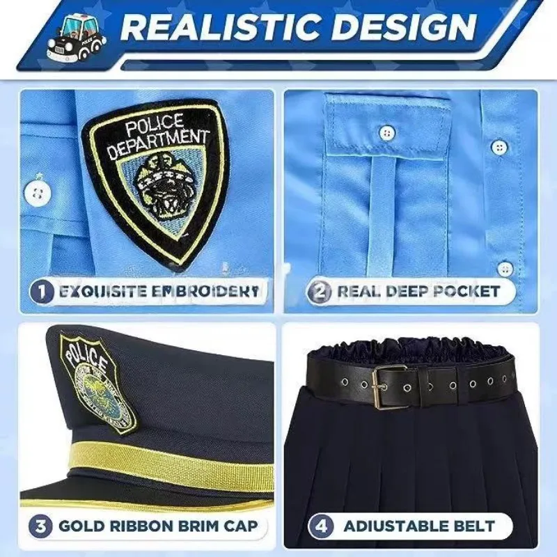 Dress Up America Police Costume for Kids Police Officer Costume for Girl Cop Uniform Set with Accessories Party Show Gifts