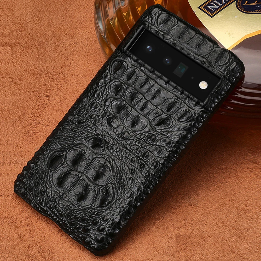 

100% Genuine Crocodile Leather Phone Case for Google Pixel 7 6 Pro 7A 6A 5 5A 4 Luxury 3D Alligator Skull Tail Back Armor Cover