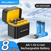 PUJIMAX Rechargeable Battery 1.5V AA 4255mWh Lithium-ion Battery Charger Clock Radio Video Game Mouse Remote Control Batteries 1