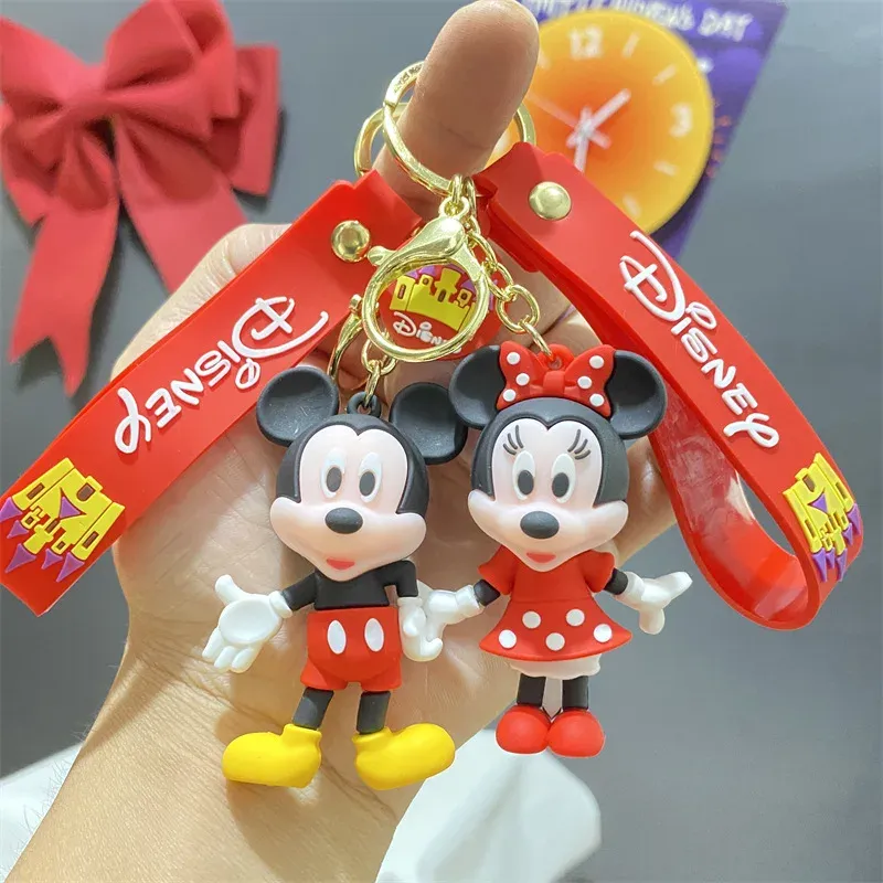 High quality Cartoon Classic Mickey and Minne mouse figures model Trinket Key Chain PVC Doll KeyChain bag Pendant ornament gift
