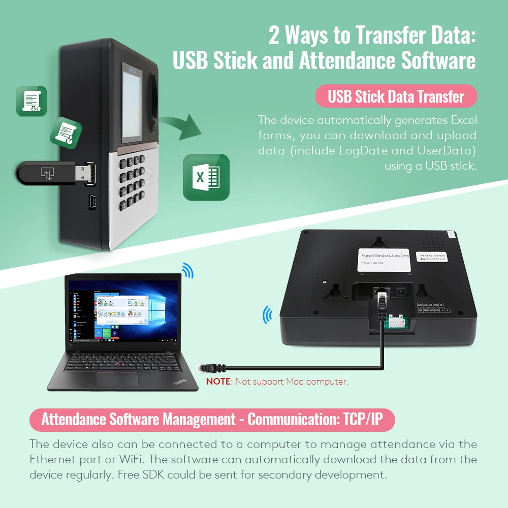 HOMSECUR A-L355 New Fingerprint And RFID Card Time Attendance+Free Software+WiFi+DST
