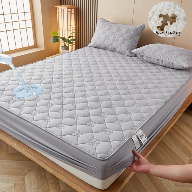 100% Waterproof Thicken Mattress Protector Cover Non-slip Fitted Bed Sheet  Pad Bed Cover Single Double Bed Queen King Size 1Pc - AliExpress