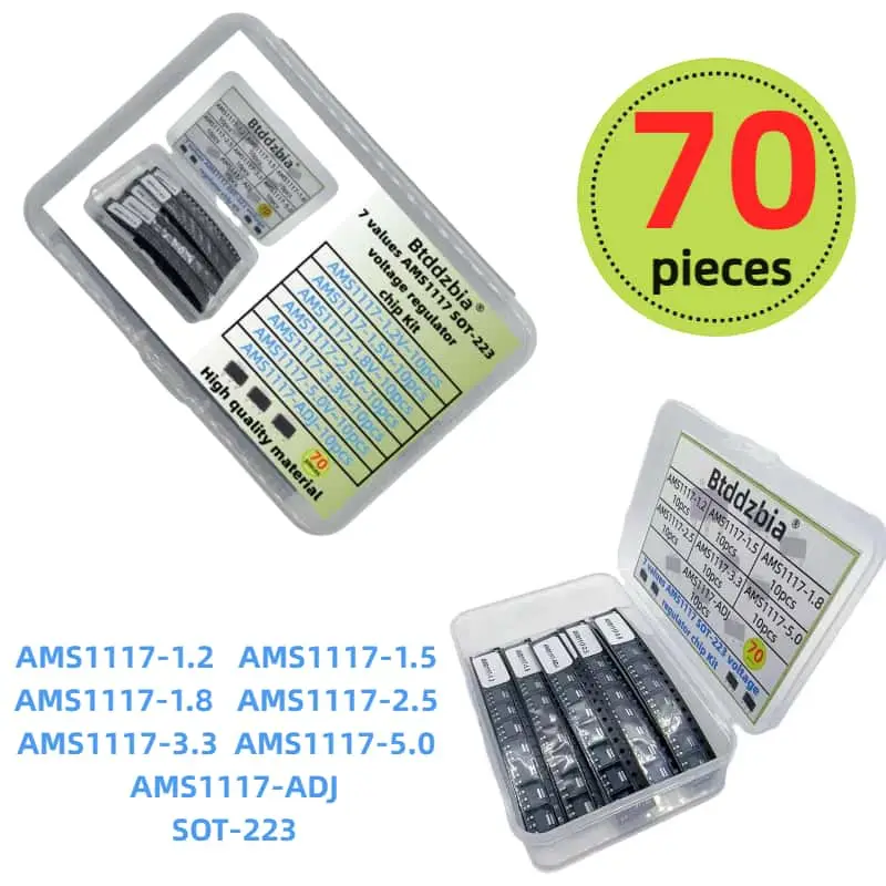 70PCS Voltage Regulator Kit AMS1117 SOT-223 AMS1117-3.3V AMS1117-ADJ AMS1117-5.0V AMS1117-2.5V AMS1117-1.8V AMS1117-1.5V 1.2V-5V image 1