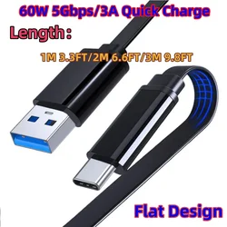 60W Flat C - Type Fast Charging Cable - 2M 6.6FT (Black)