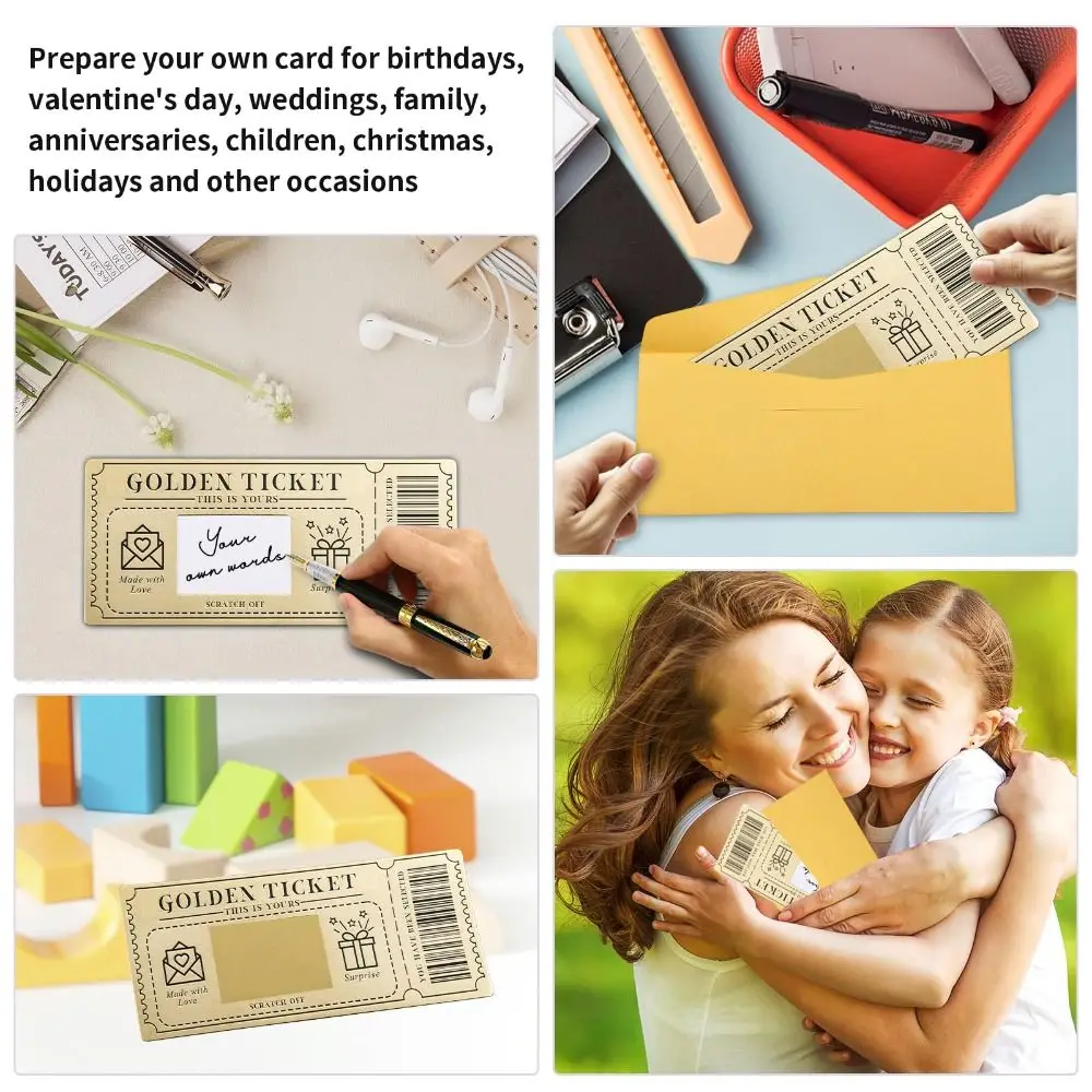 Scratch Off Ticket Golden Ticket Scratch-off Card Surprise with Envelope Scratch-off Card Party Favor Raffle Gift Concert Ticket