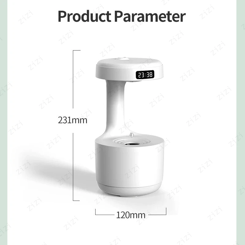 Anti Gravity Home Silent LED Intelligent Display Humidifier Anti Dry Burning Night Light Water Droplet Reflux Humidifier 6