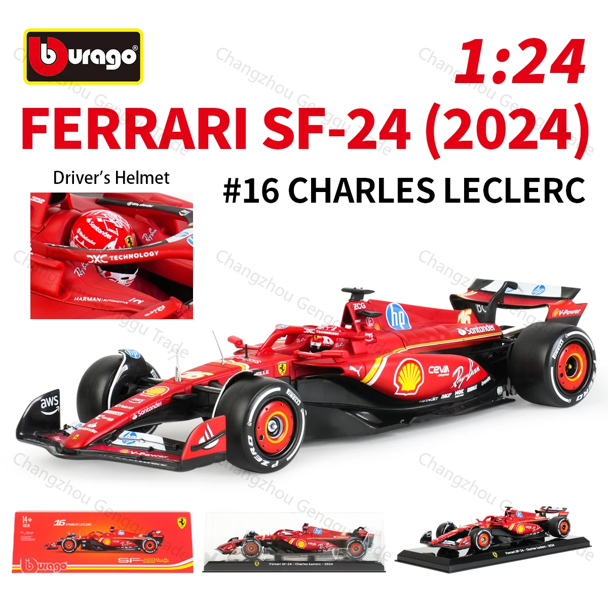 Модель автомобіля Формули-1 Bburago 1:24 Ferrari 2024 SF24 SF23 F1-75 F1 Raing Charles Leclerc, статична лита модель зі сплаву