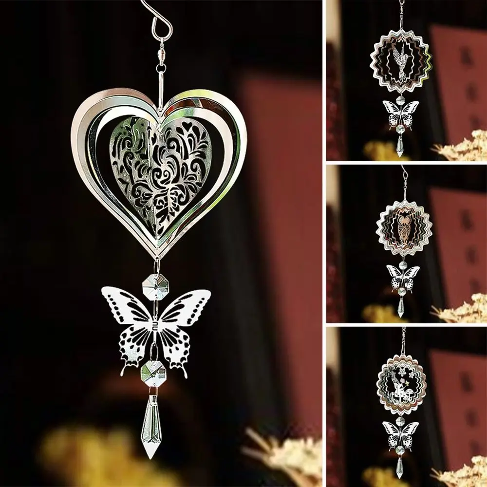 3D Kinetic Wind Spinner Hanging Crystal Suncatcher Wind Chimes Glass Pendant Mirror Reflective Bird Deterrent Garden Yard Decor