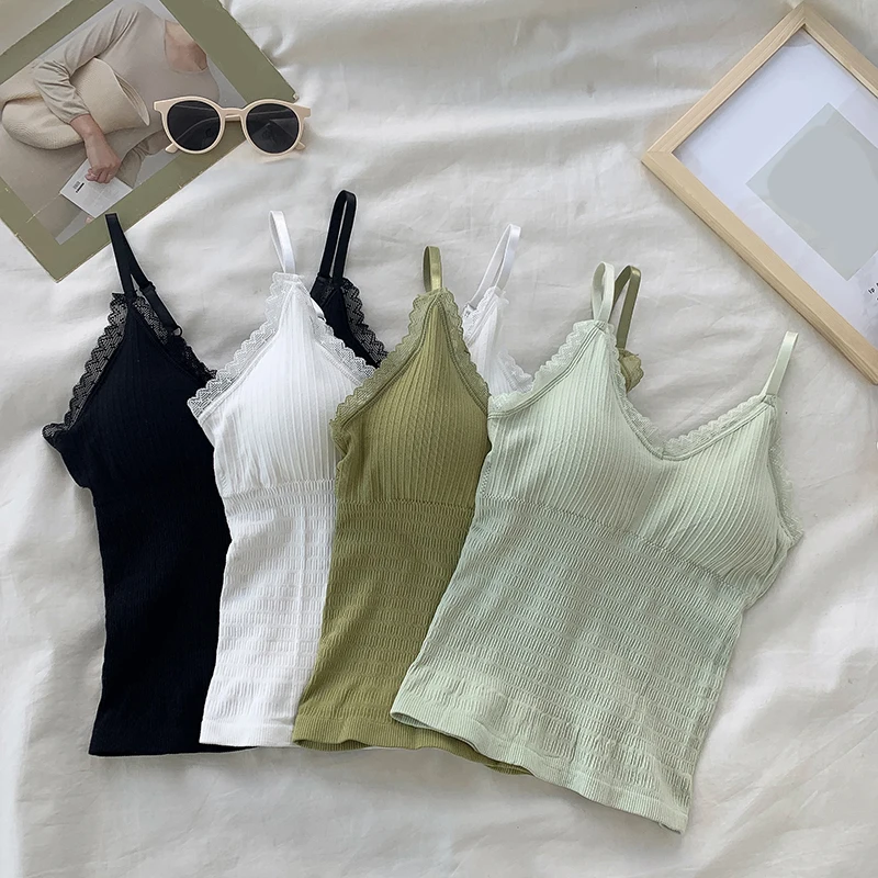 

Summer Lace Vest Top Women Lingerie Pad Sleeveless Straps Summer Print Tube Tank Tops One-piece Female Camisoles Underwear