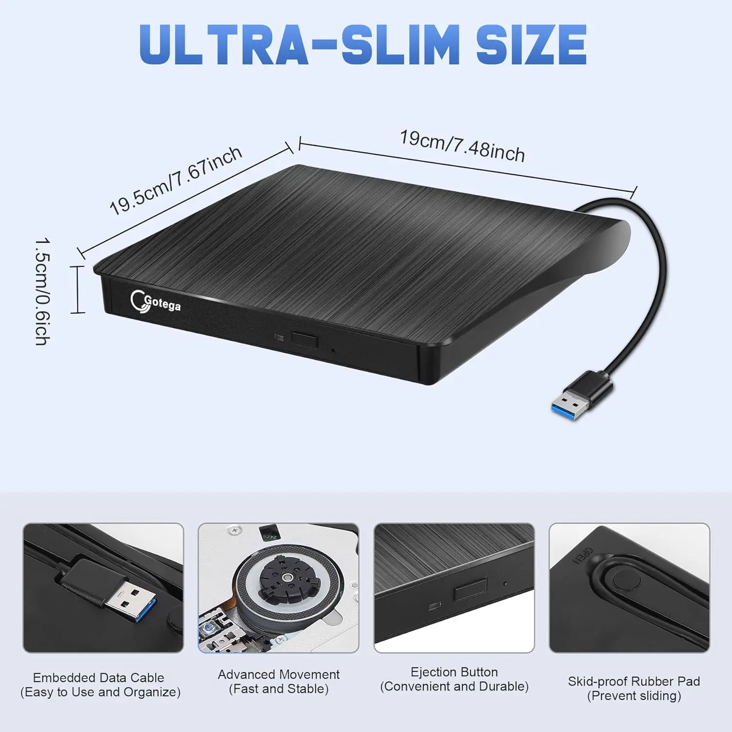 External DVD Drive USB 3.0 Portable +/-RW, CD ROM Burner for Laptop Desktop PC Windows Linux Mac Black 5