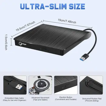 External DVD Drive USB 3.0 Portable +/-RW, CD ROM Burner for Laptop Desktop PC Windows Linux Mac Black 5