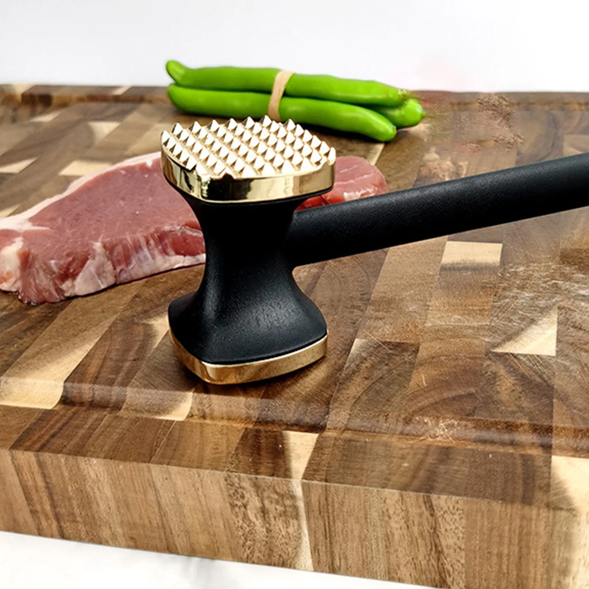 Double-Sided Steak Hammer Mallet Sided Zinc Alloy Meat Tenderizer Food-Grade Meat with Ergonomic Handle for Home Steak Cooking
