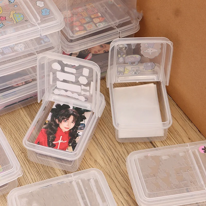 Transparent Flip Small Card Storage Box Clear Card Sleeve Protector Case Box For Popcorn DIY Korean Idol Photo Organizer card protector idol card protector photo card holder photo card binder