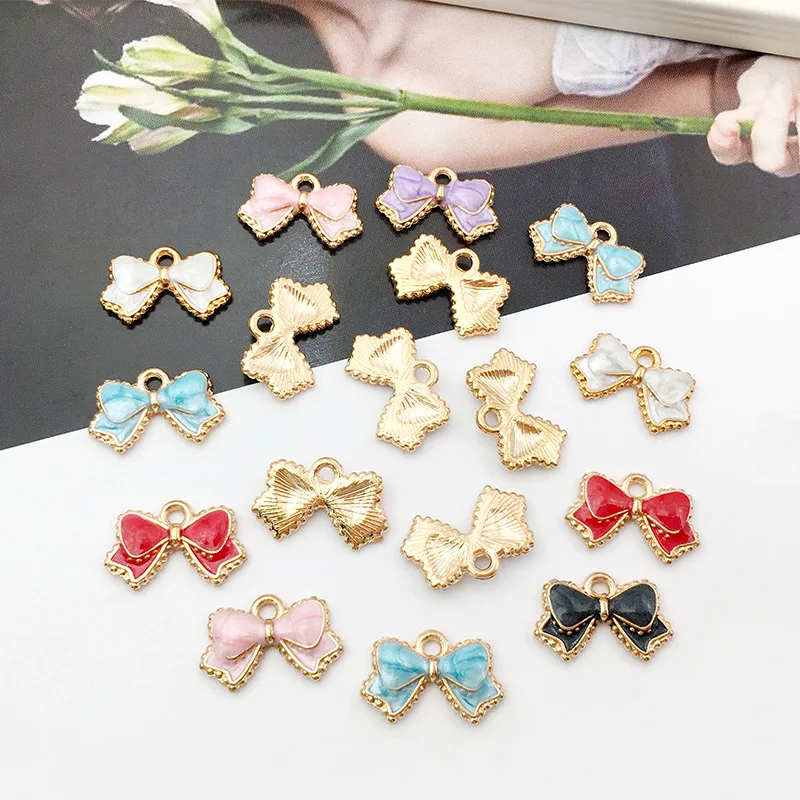 60Pcs Enamel Earrings Charms Bow Knot Metal Alloy Pendants for Jewelry Bracelet Necklace DIY Making Findings Supplies 10x15mm